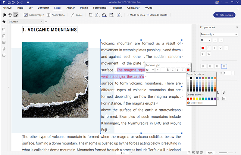 modificar fuentes y color pdf