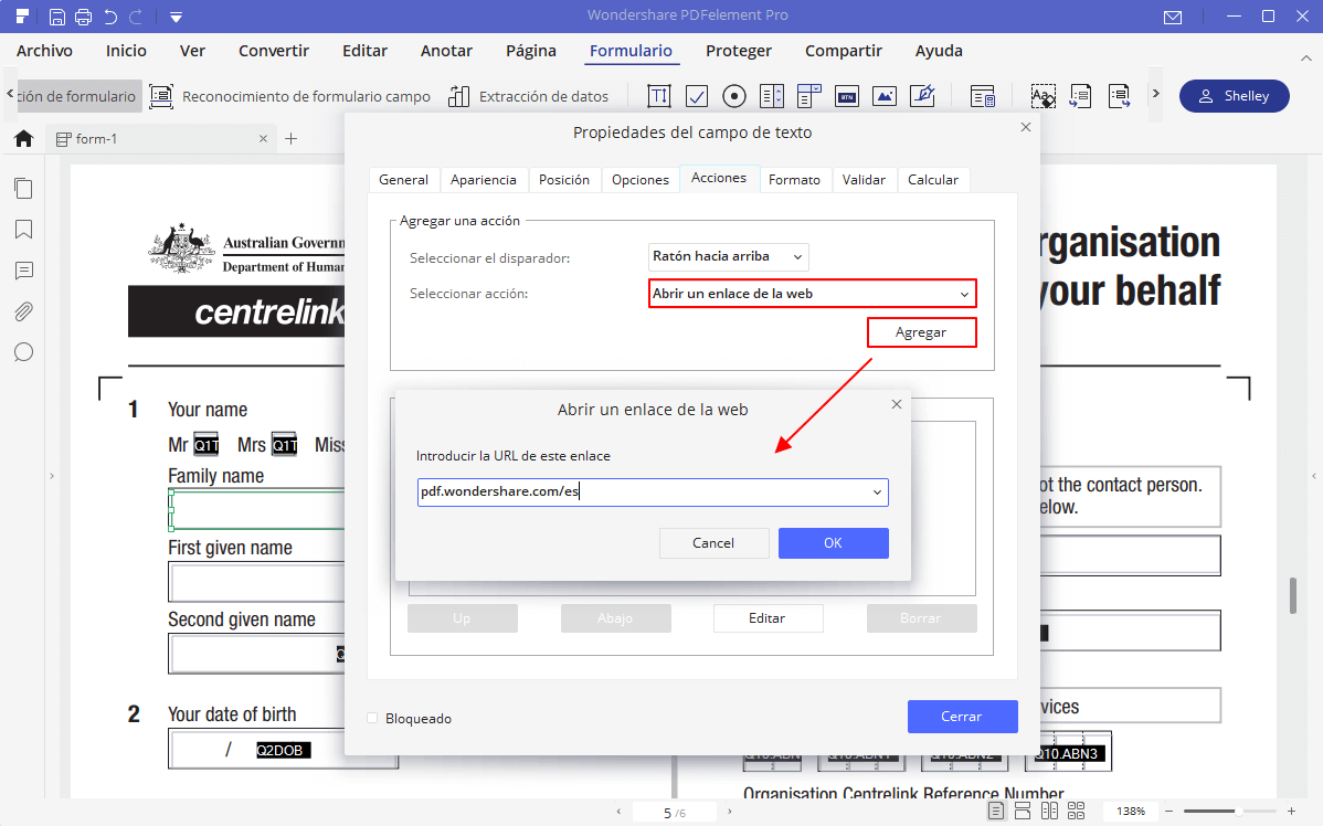 field actions on windows