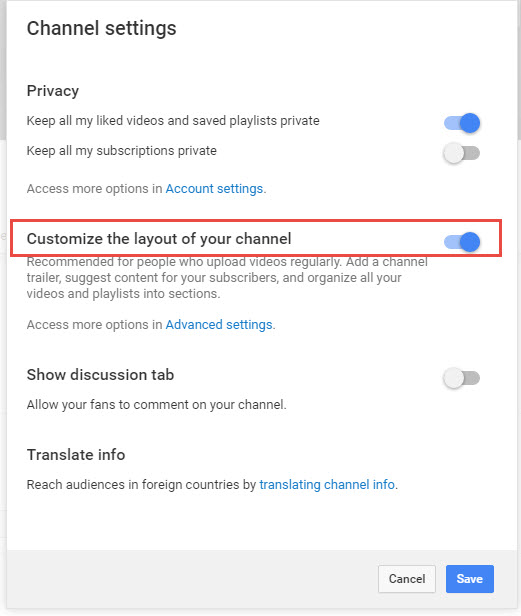 Customize the layout of your channel