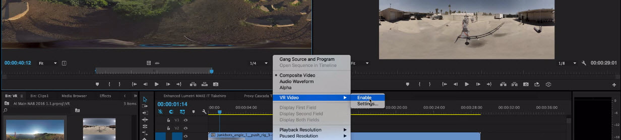 Editar vídeos de 360° con Premiere Pro - Habilitar el modo RV