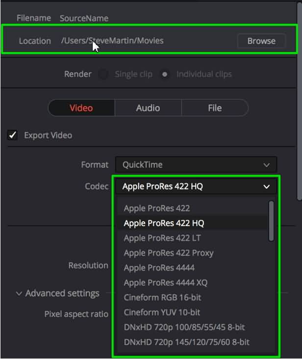 export video settings