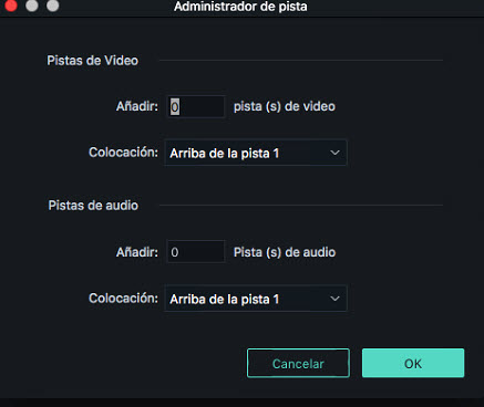   Administrador de pistas de Filmora 9 para Mac