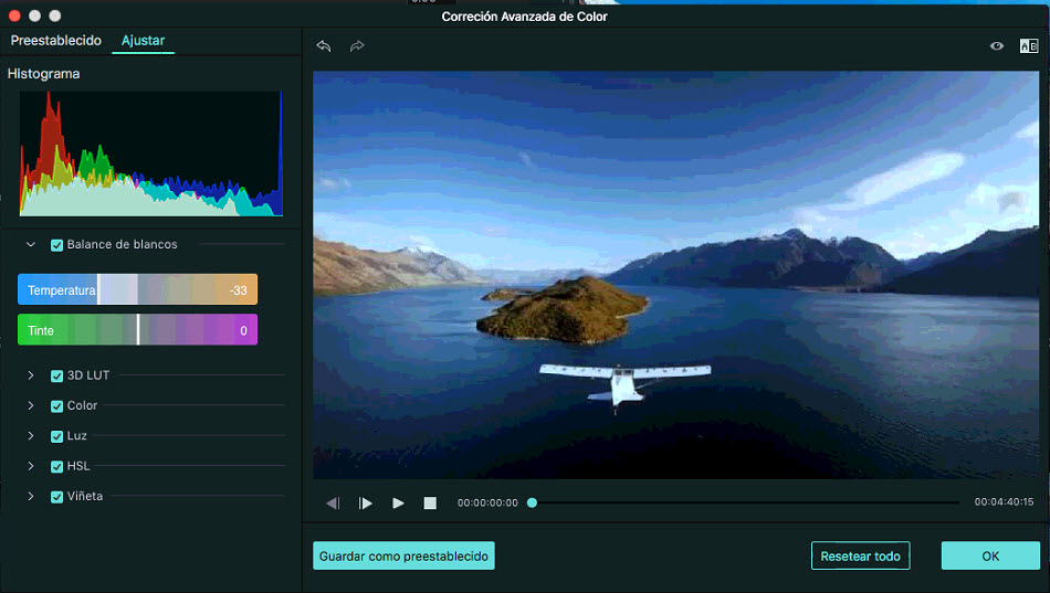  corrección de color avanzada Filmora 9 para Mac