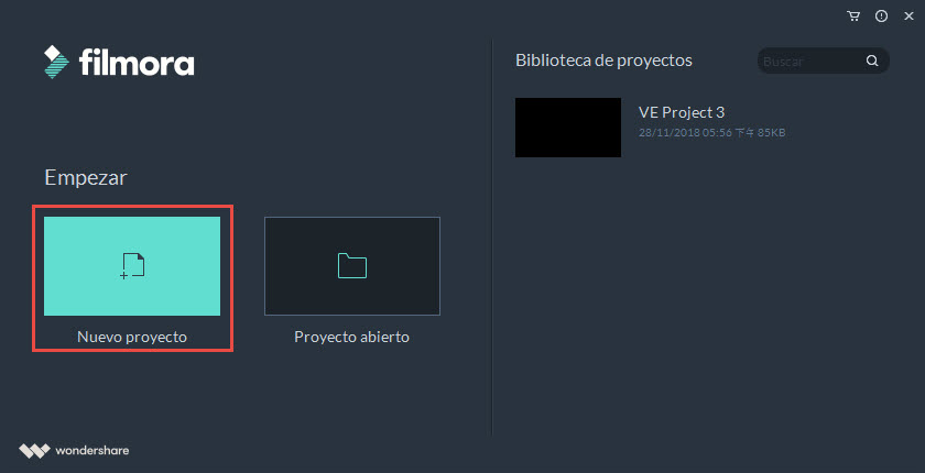 filmora crear pryecto